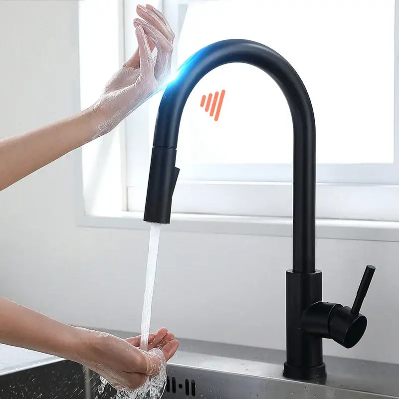DecorBites™ Brushed Gold Smart Sensor Kitchen Faucet, Dual Outlet, Single Handle