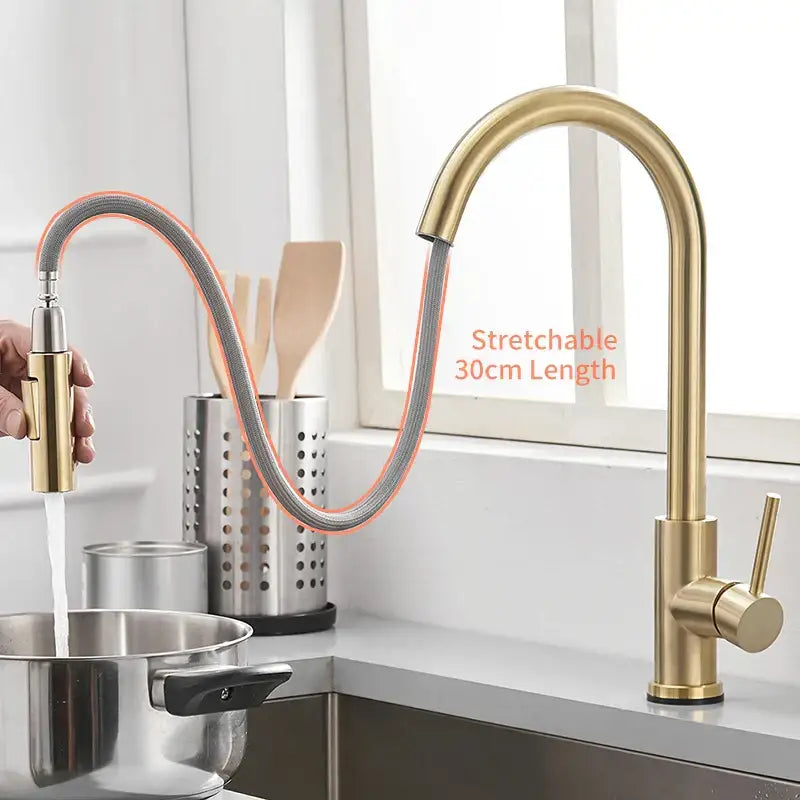DecorBites™ Brushed Gold Smart Sensor Kitchen Faucet, Dual Outlet, Single Handle