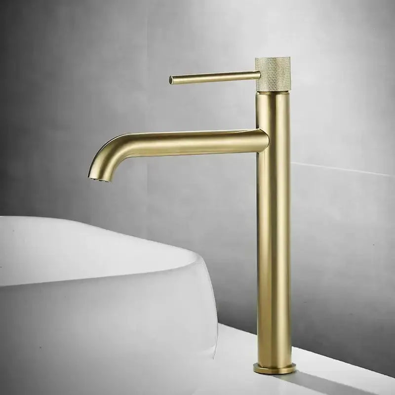 DecorBites™ Brushed Gold Swivel Faucet for Bathroom Basin, Hot Cold Water Sink Crane