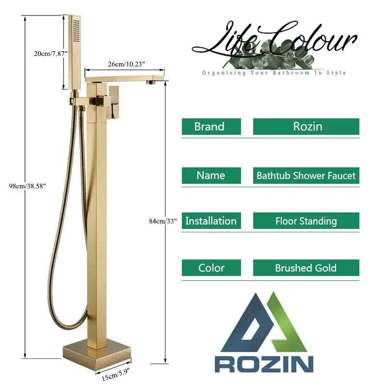 Modern brushed gold waterfall tub faucet with handheld shower bathroom