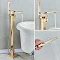 Modern brushed gold waterfall tub faucet with handheld shower bathroom