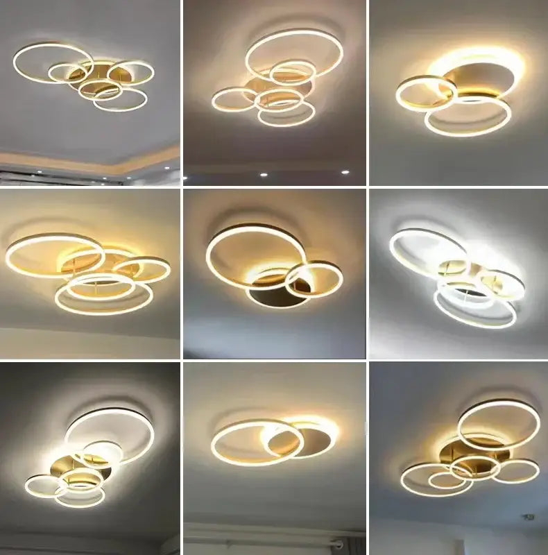 Modern brushed golden led ceiling chandelier for living room rings