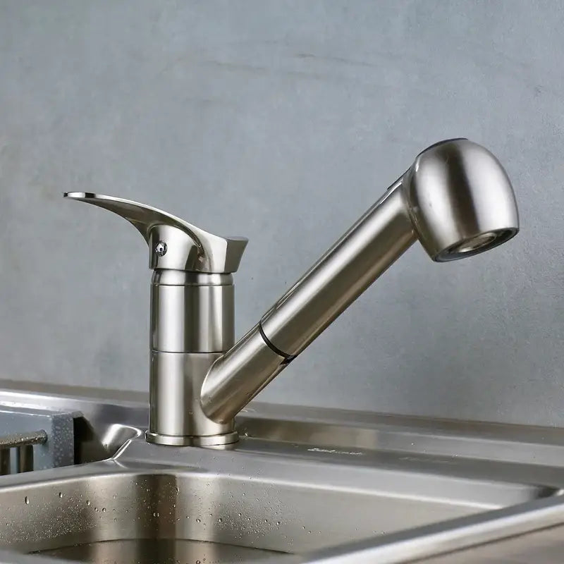 Modern brushed nickel pull down kitchen faucet with single lever handle