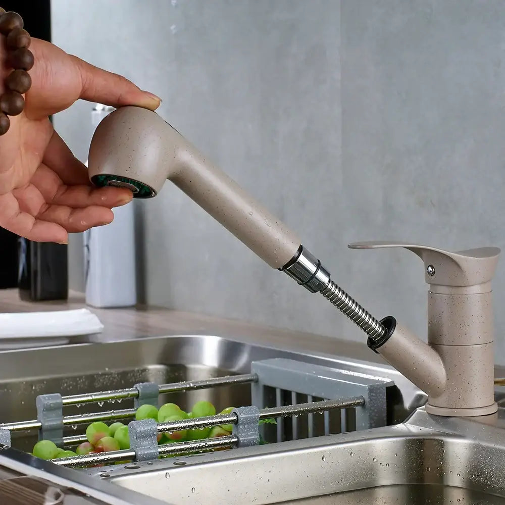 Modern brushed nickel pull down kitchen faucet with single lever handle
