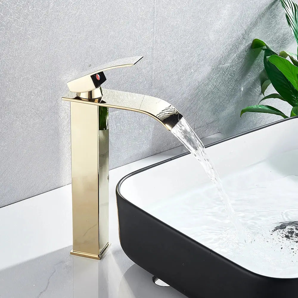 DecorBites™ Brushed Nickel Single Lever Waterfall Basin Faucet - Deck Mounted Brass Mixer