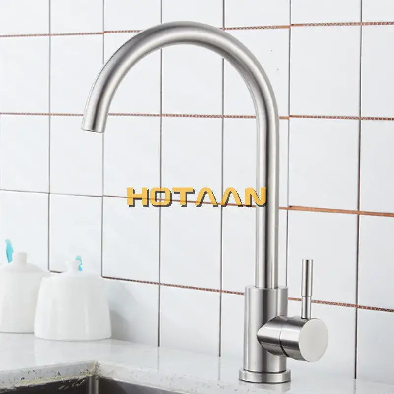 DecorBites™ Brushed Nickel Stainless Steel Kitchen Faucet with Single Handle and Single Hole