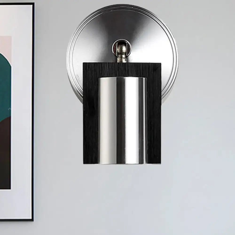 Modern brushed nickel & wood wall sconce bedroom warm white light