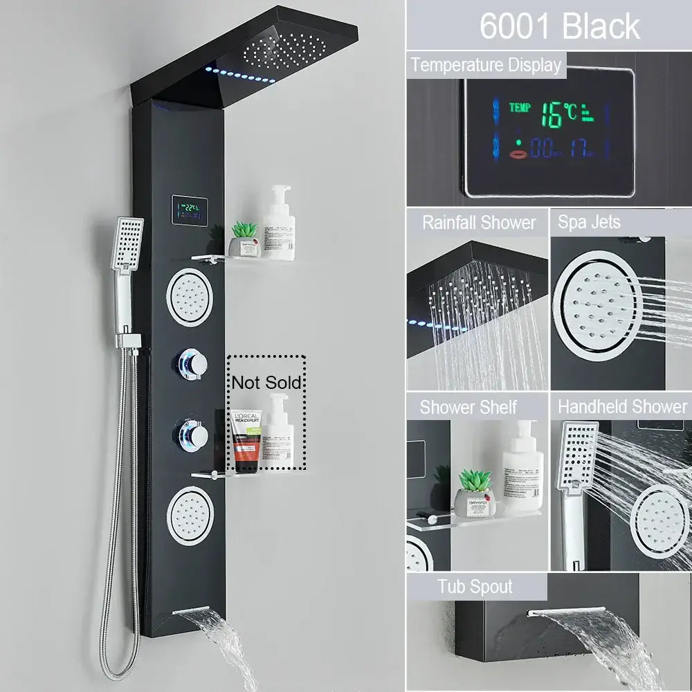 Modern brushed stainless steel led light shower column bathroom spa