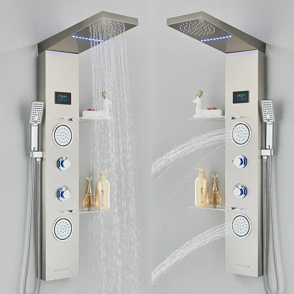 Modern brushed stainless steel led light shower column bathroom spa