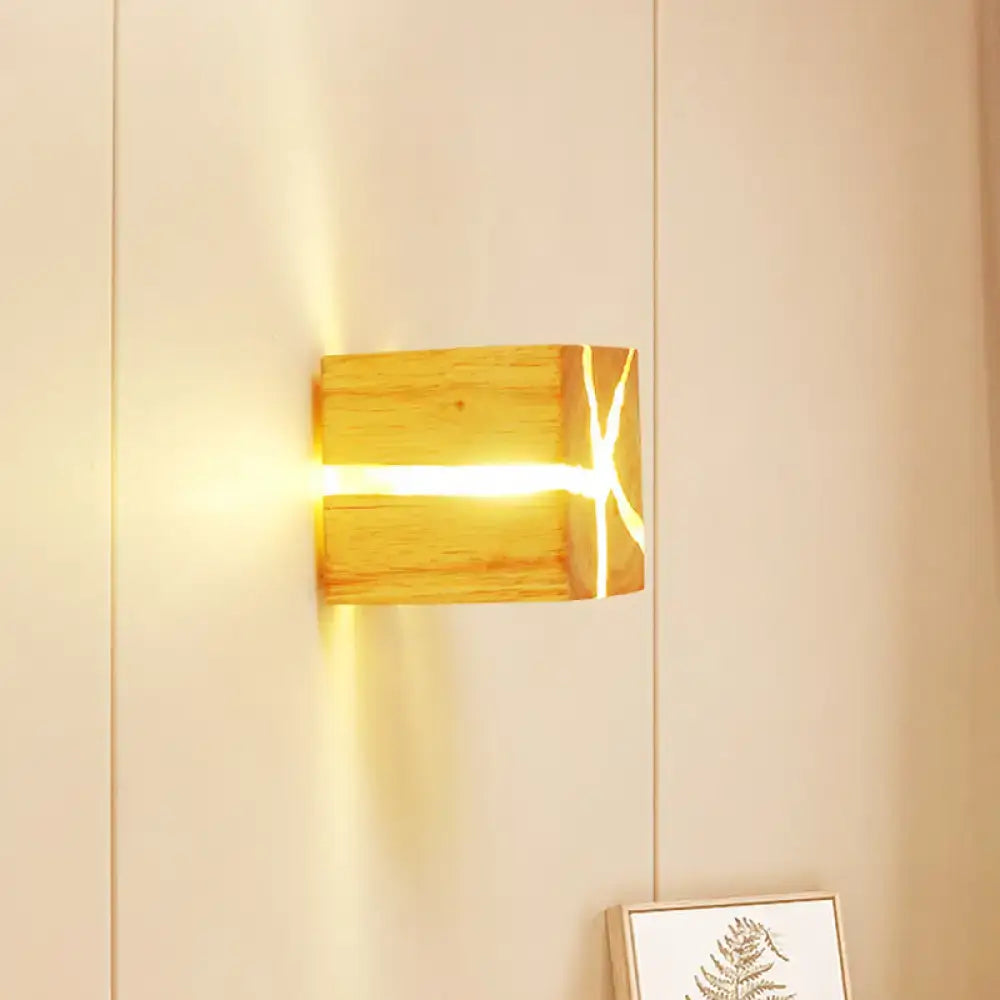 Modern burlywood cube wooden wall light bedroom light fixture