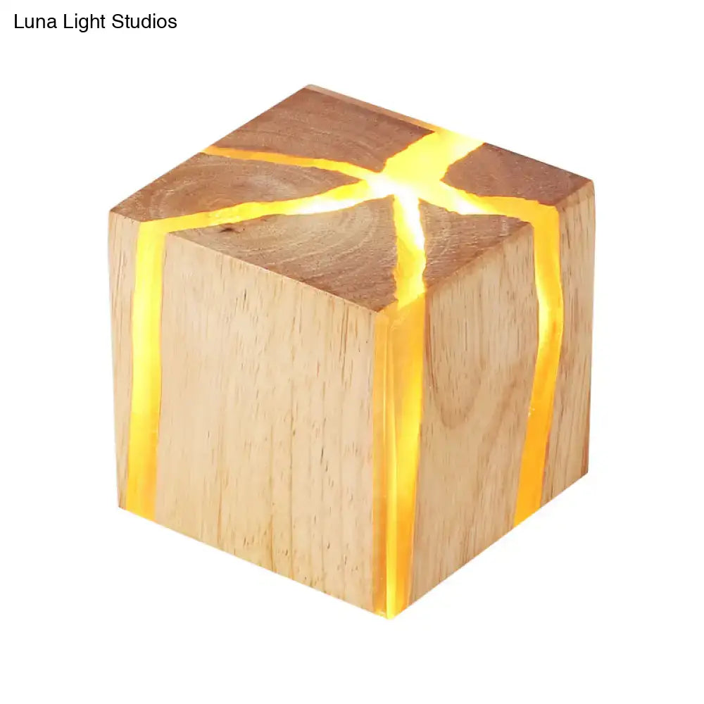Modern burlywood cube wooden wall light bedroom light fixture
