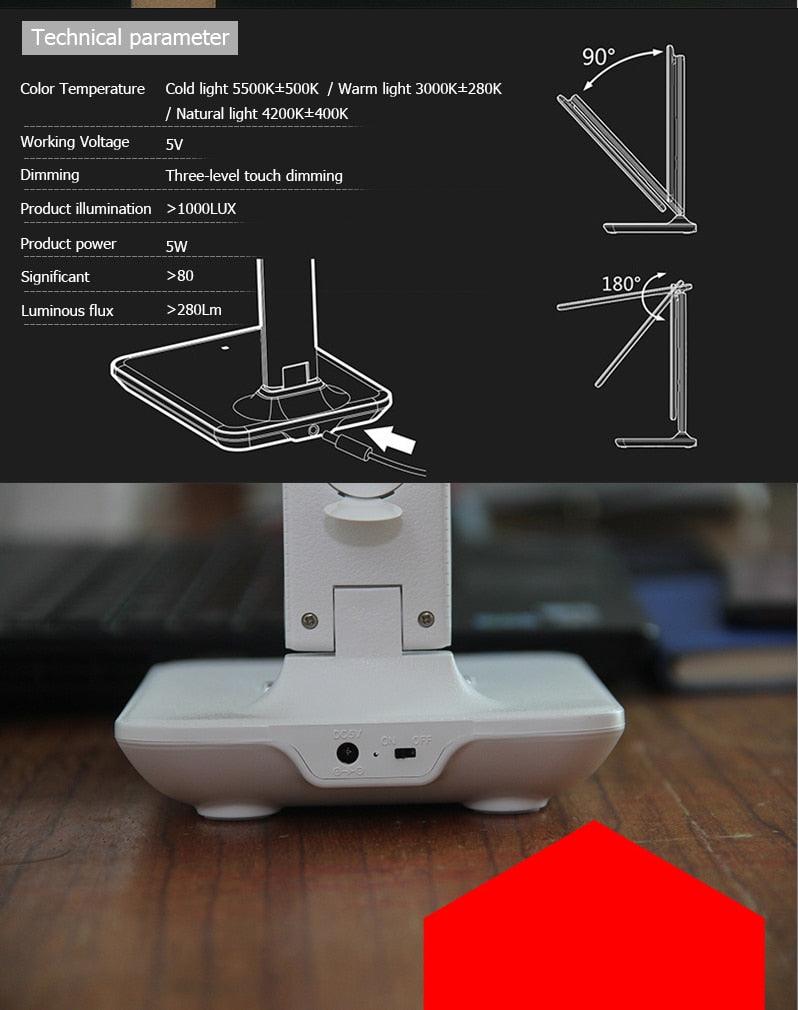 Modern Business Led Office Desk Lamp Touch Dimmable Foldable With Calendar Temperature Alarm Clock table Reading Light Decorative Table Lamp Cute Study Lamps for Bedroom Décor