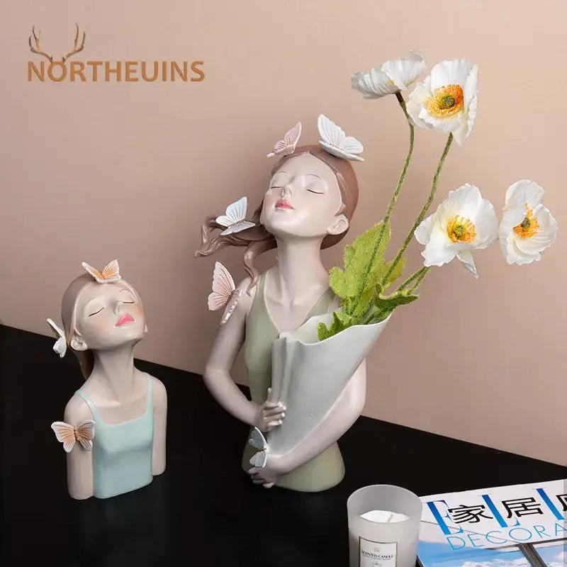 Modern butterfly girl resin sculpture living room vase