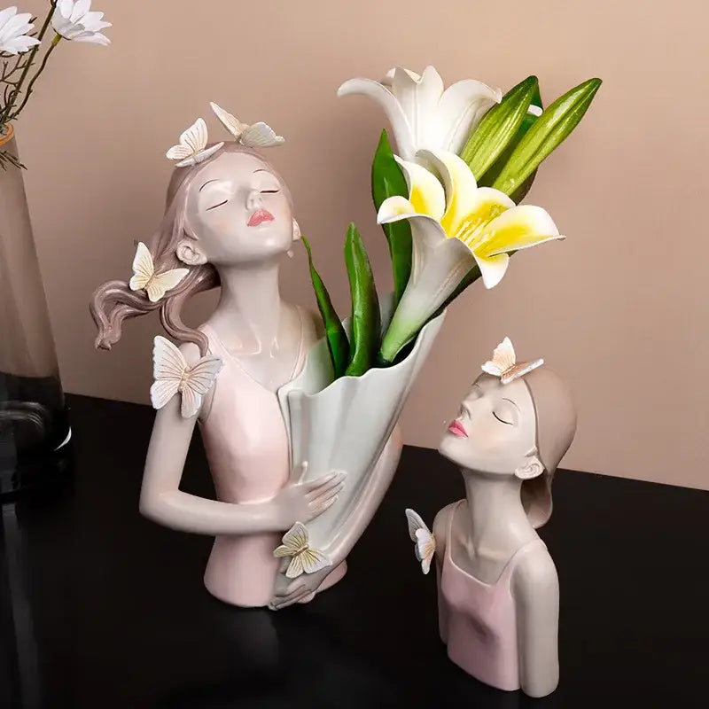 Modern butterfly girl resin sculpture living room vase
