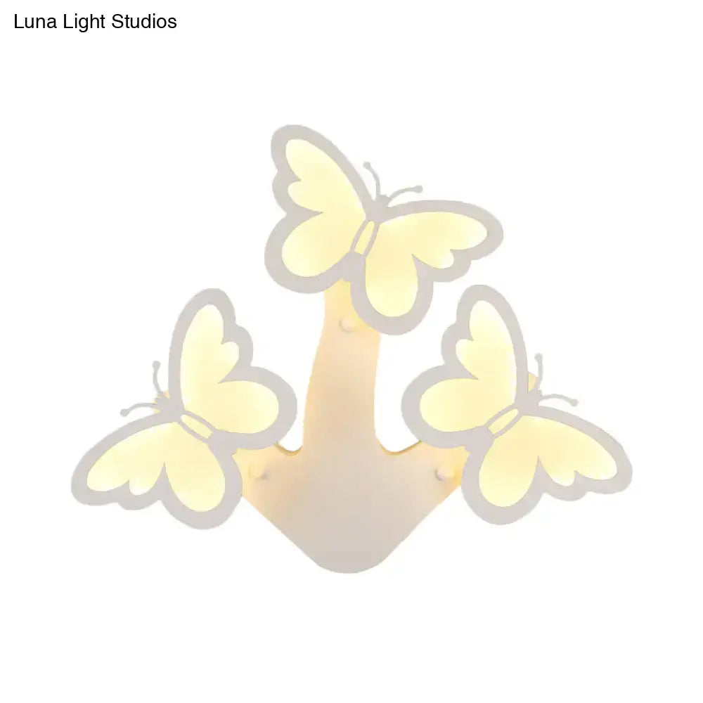 DecorBites™ Contemporary LED Butterfly Wall Mounted Night Lamp - Modern 1/3 Lights Sconce, White Acrylic, White/Natural Light