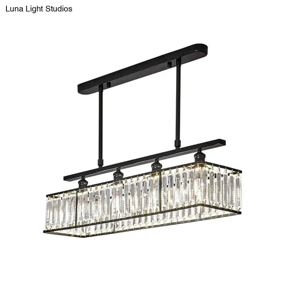 DecorBites™ Sleek 4-Head Island Light: Champagne/Black Rectangle Suspension with Crystal Prisms