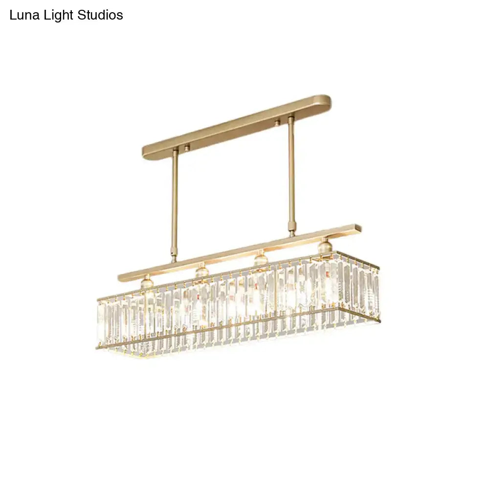 DecorBites™ Sleek 4-Head Island Light: Champagne/Black Rectangle Suspension with Crystal Prisms