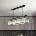 DecorBites™ Sleek 4-Head Island Light: Champagne/Black Rectangle Suspension with Crystal Prisms