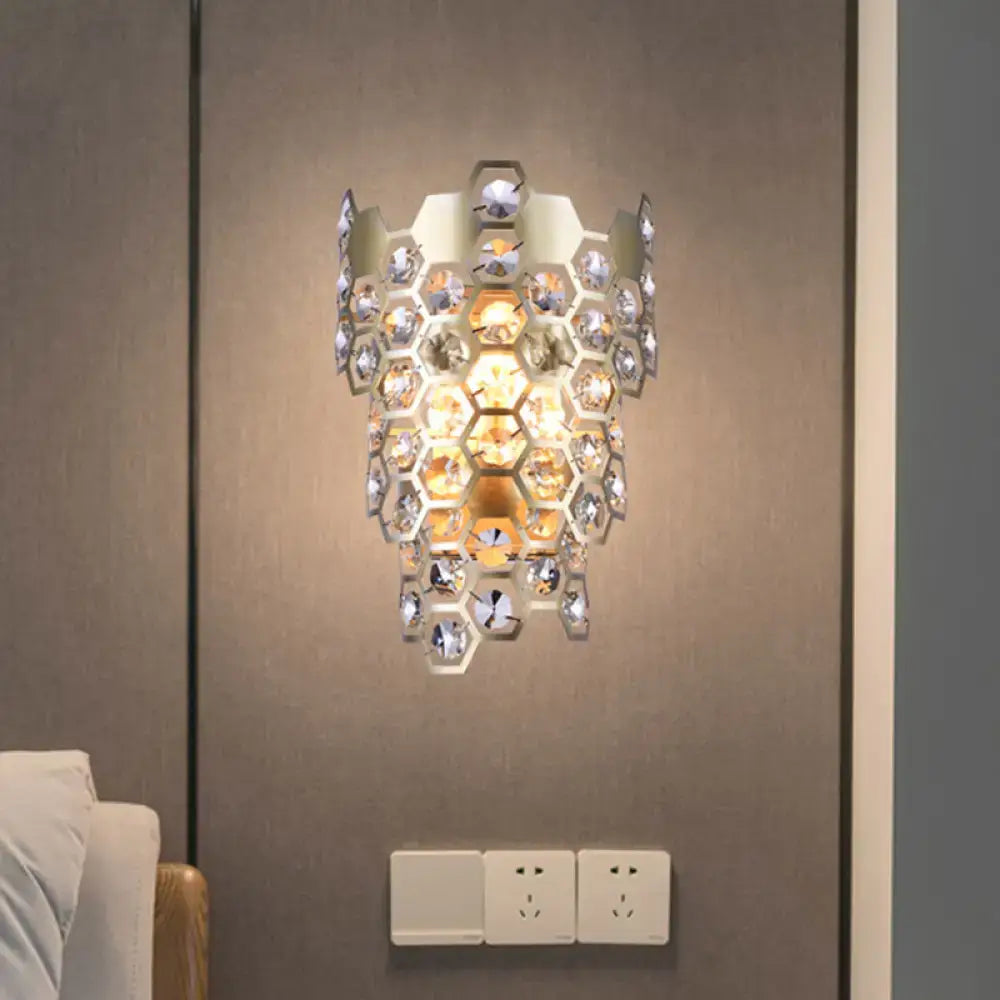 Modern champagne hexagon crystal wall sconce bedroom e12 light