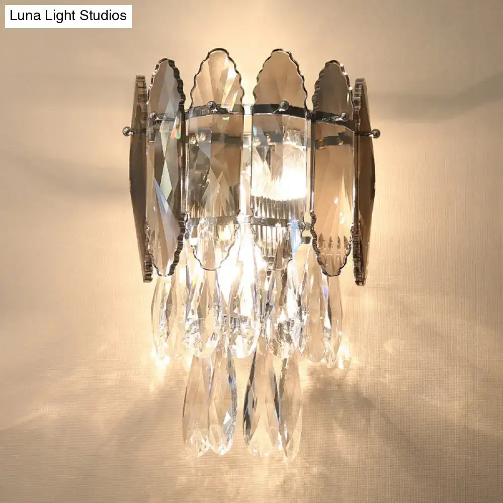Modern champagne & smoke gray crystal wall sconce – bedroom led light