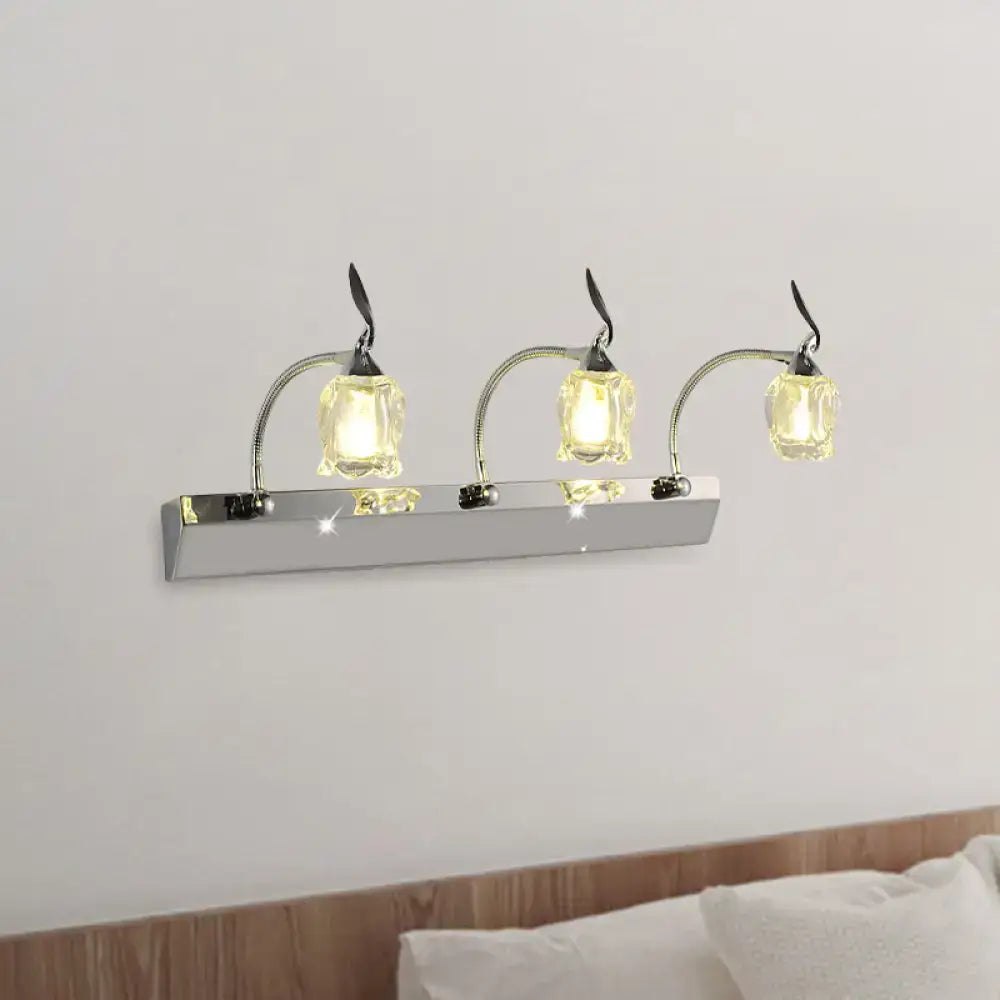 DecorBites™ Modern Chrome LED Vanity Light with Adjustable 3 Bulbs, Flower Crystal Shade - Wall Mounted Bathroom Lamp