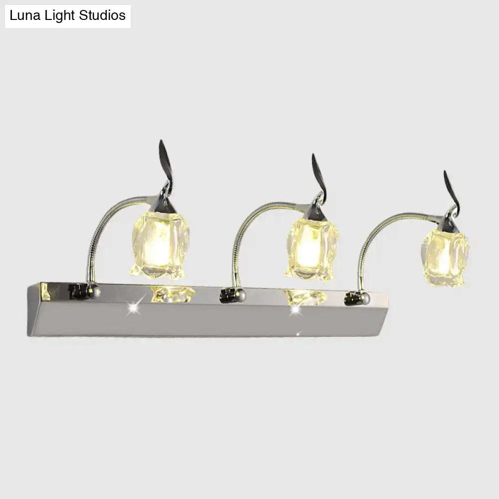 DecorBites™ Modern Chrome LED Vanity Light with Adjustable 3 Bulbs, Flower Crystal Shade - Wall Mounted Bathroom Lamp