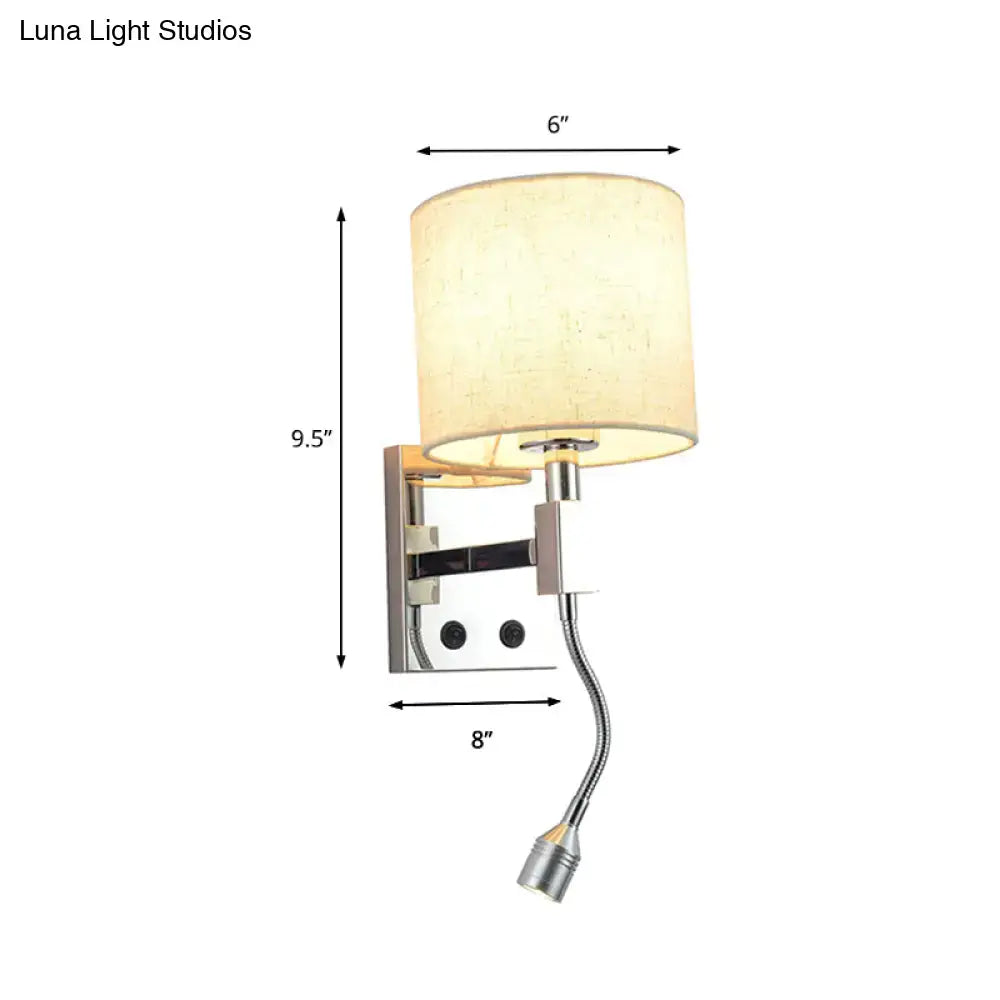 Modern chrome and beige fabric led wall sconce living room light