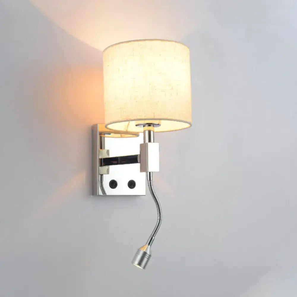 Modern chrome and beige fabric led wall sconce living room light