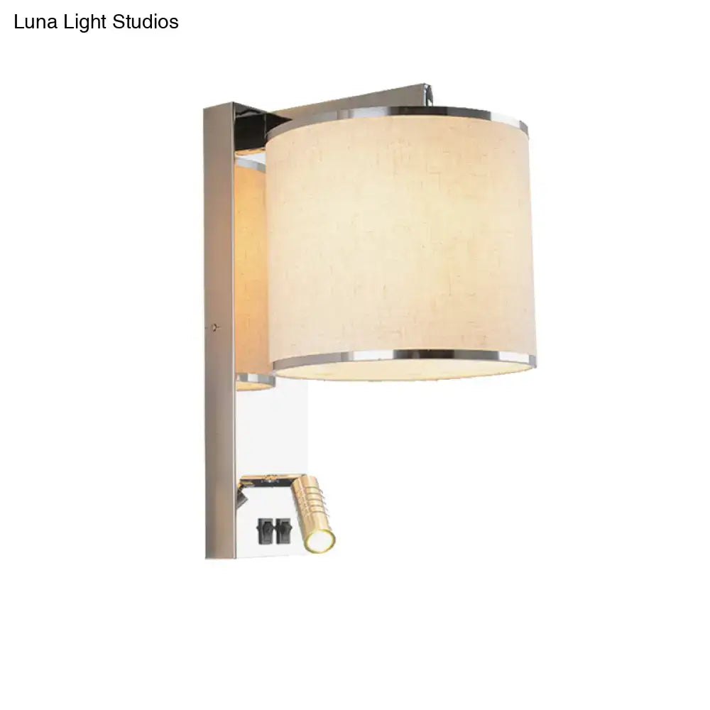 Modern chrome and beige fabric led wall sconce living room light