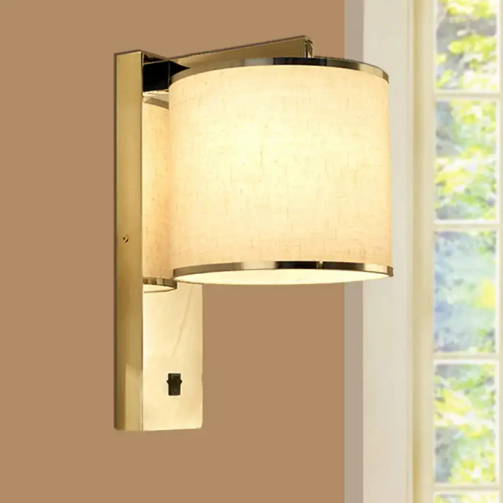 Modern chrome and beige fabric led wall sconce living room light