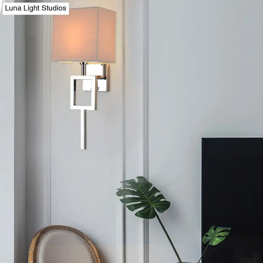 Modern chrome and beige square sconce light bedroom wall lamp