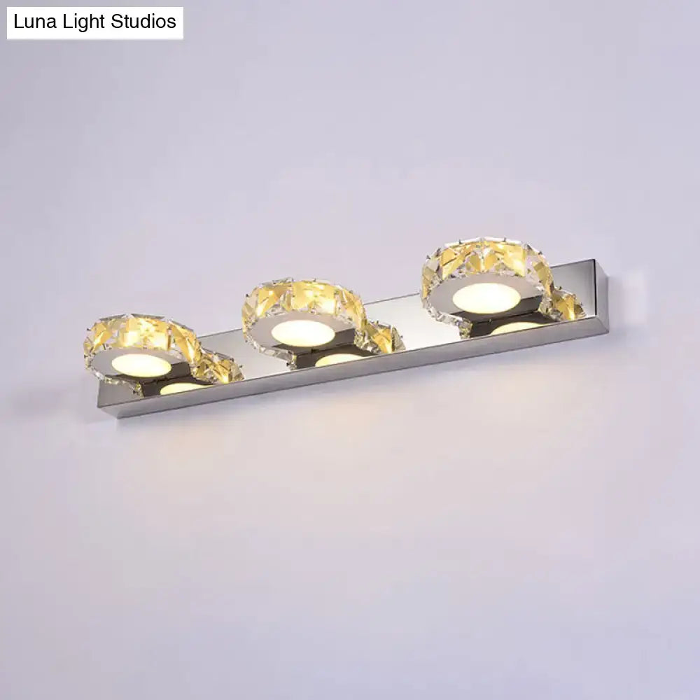 DecorBites™ Modern Stainless Steel Crystal Vanity Sconce - 3/4 Light Beveled Design for Round/Square Bathroom Wall Mount