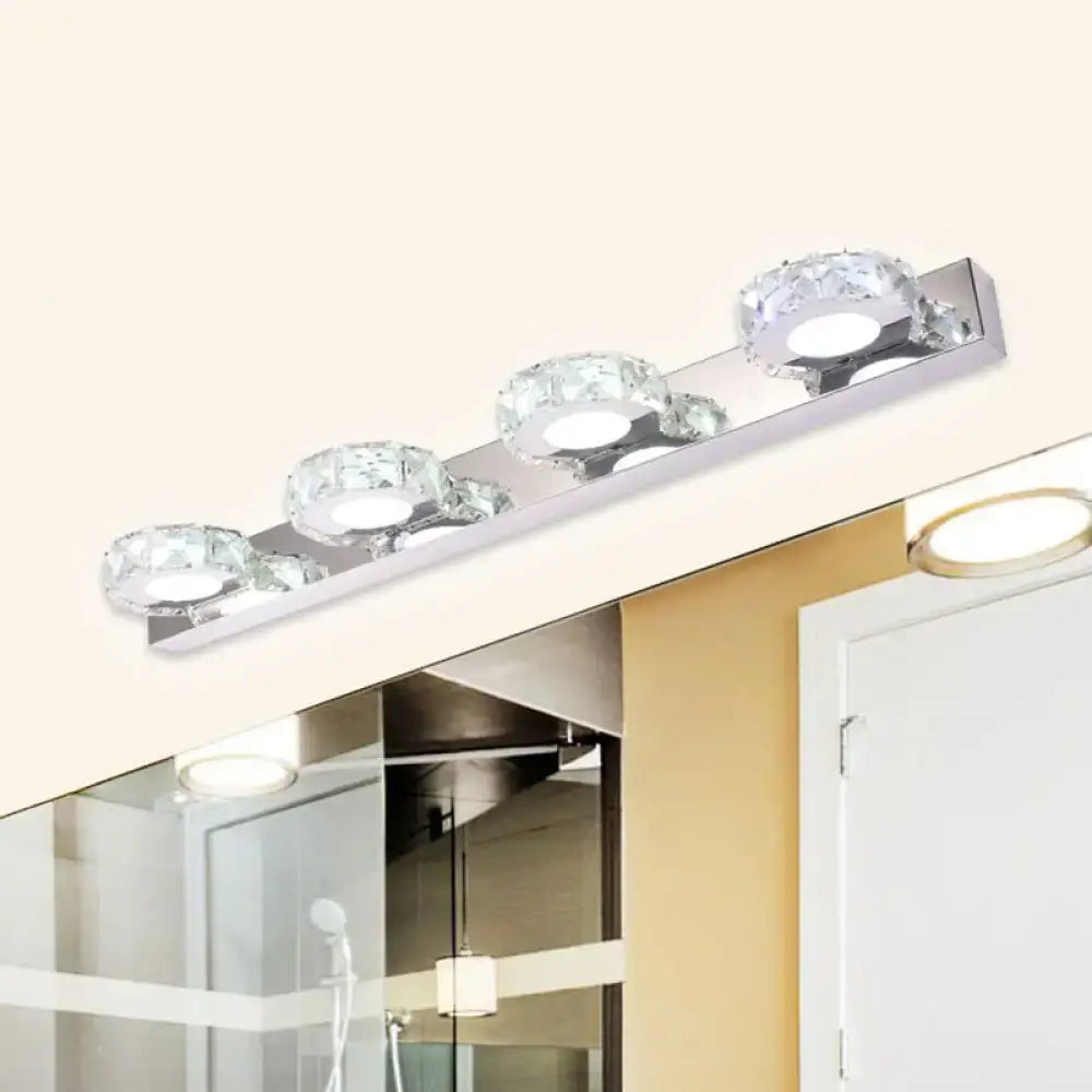 DecorBites™ Modern Stainless Steel Crystal Vanity Sconce - 3/4 Light Beveled Design for Round/Square Bathroom Wall Mount