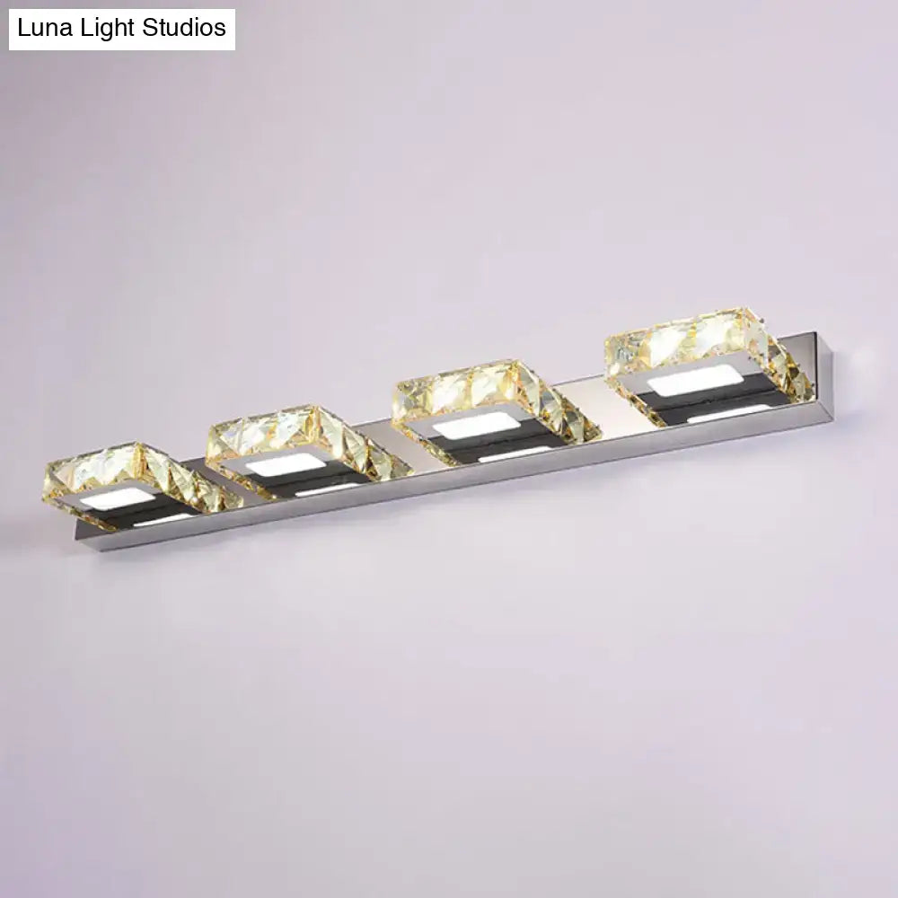 DecorBites™ Modern Stainless Steel Crystal Vanity Sconce - 3/4 Light Beveled Design for Round/Square Bathroom Wall Mount