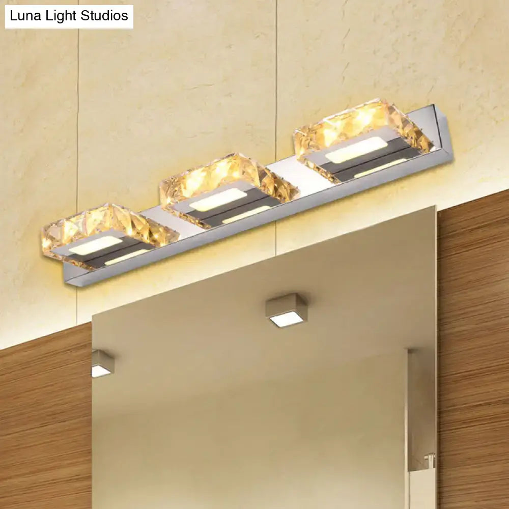 DecorBites™ Modern Stainless Steel Crystal Vanity Sconce - 3/4 Light Beveled Design for Round/Square Bathroom Wall Mount