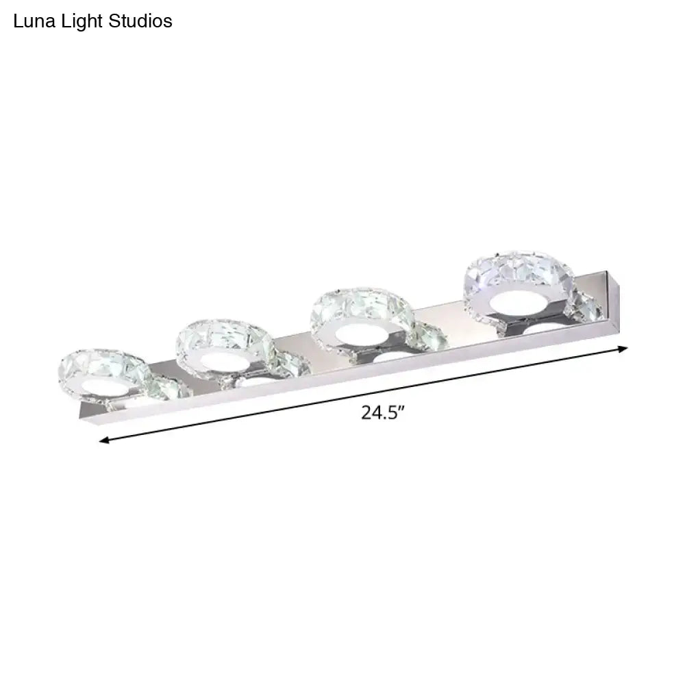 DecorBites™ Modern Stainless Steel Crystal Vanity Sconce - 3/4 Light Beveled Design for Round/Square Bathroom Wall Mount