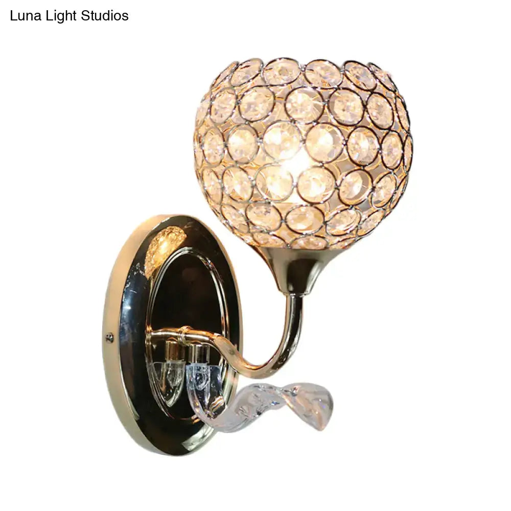 Modern chrome and light blue crystal globe sconce bedroom wall light