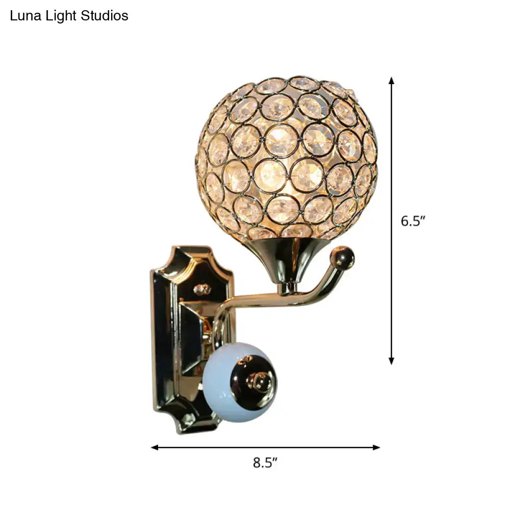 Modern chrome and light blue crystal globe sconce bedroom wall light