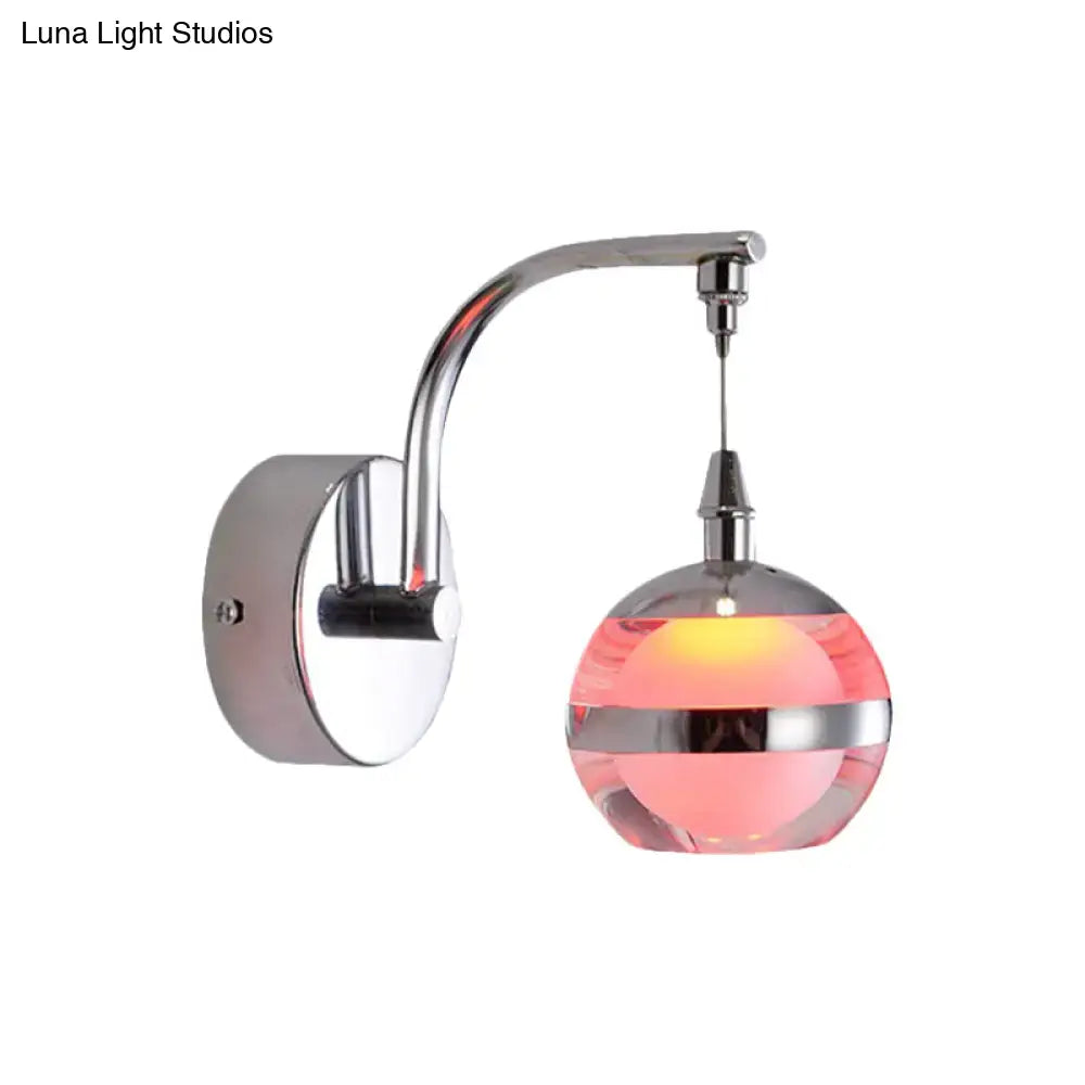 Modern chrome and pink glass wall sconce light bedroom decor
