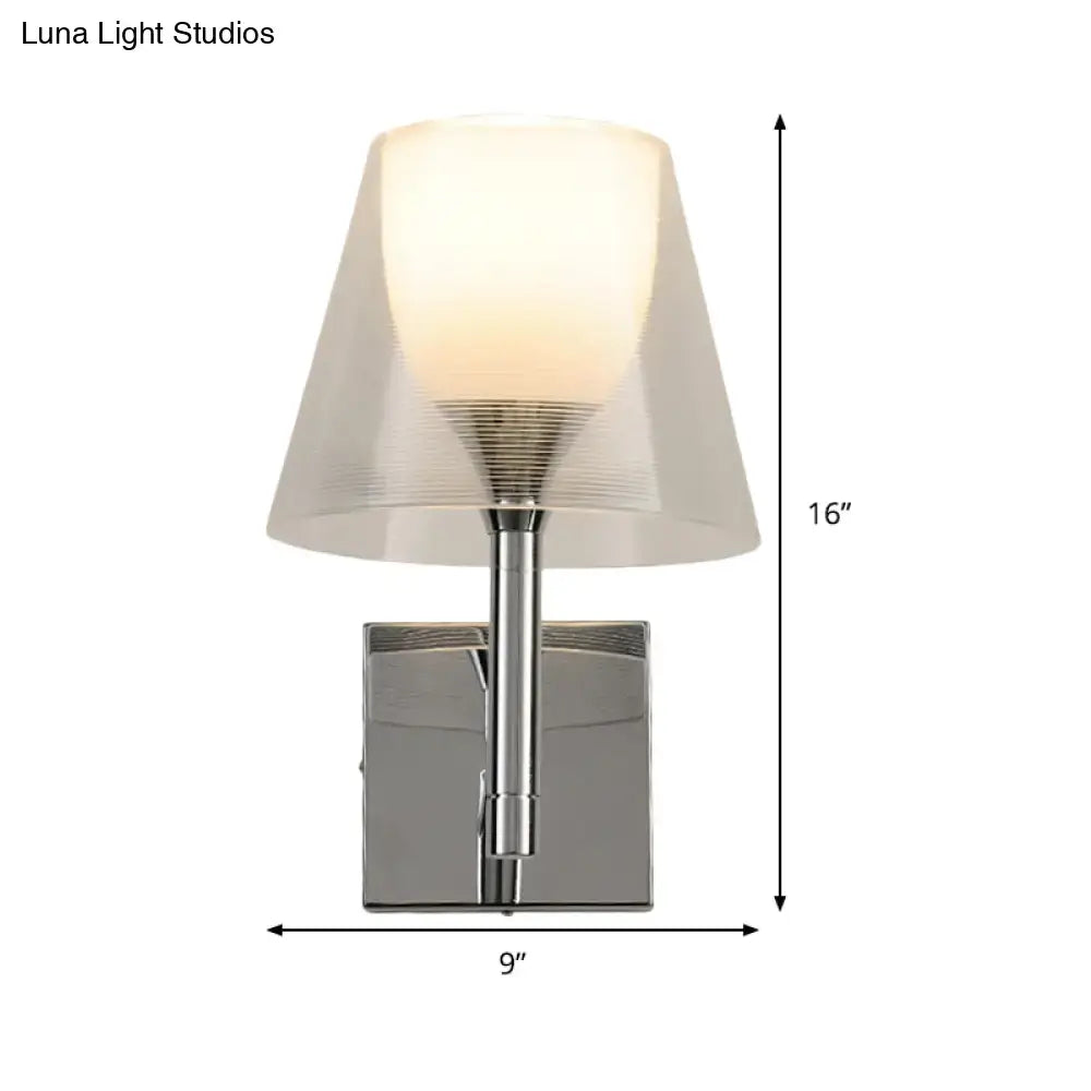 Modern chrome and white glass flared wall sconce living room light