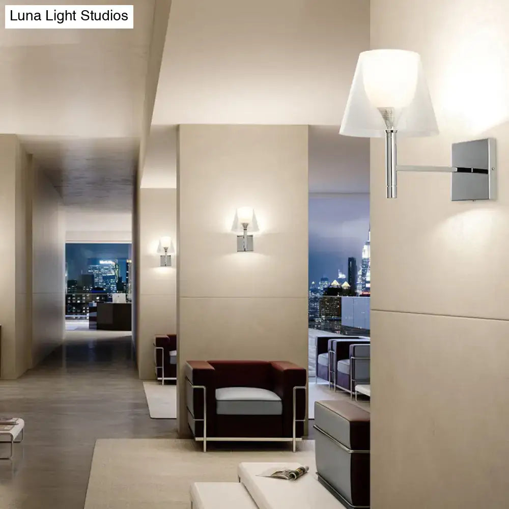 Modern chrome and white glass flared wall sconce living room light