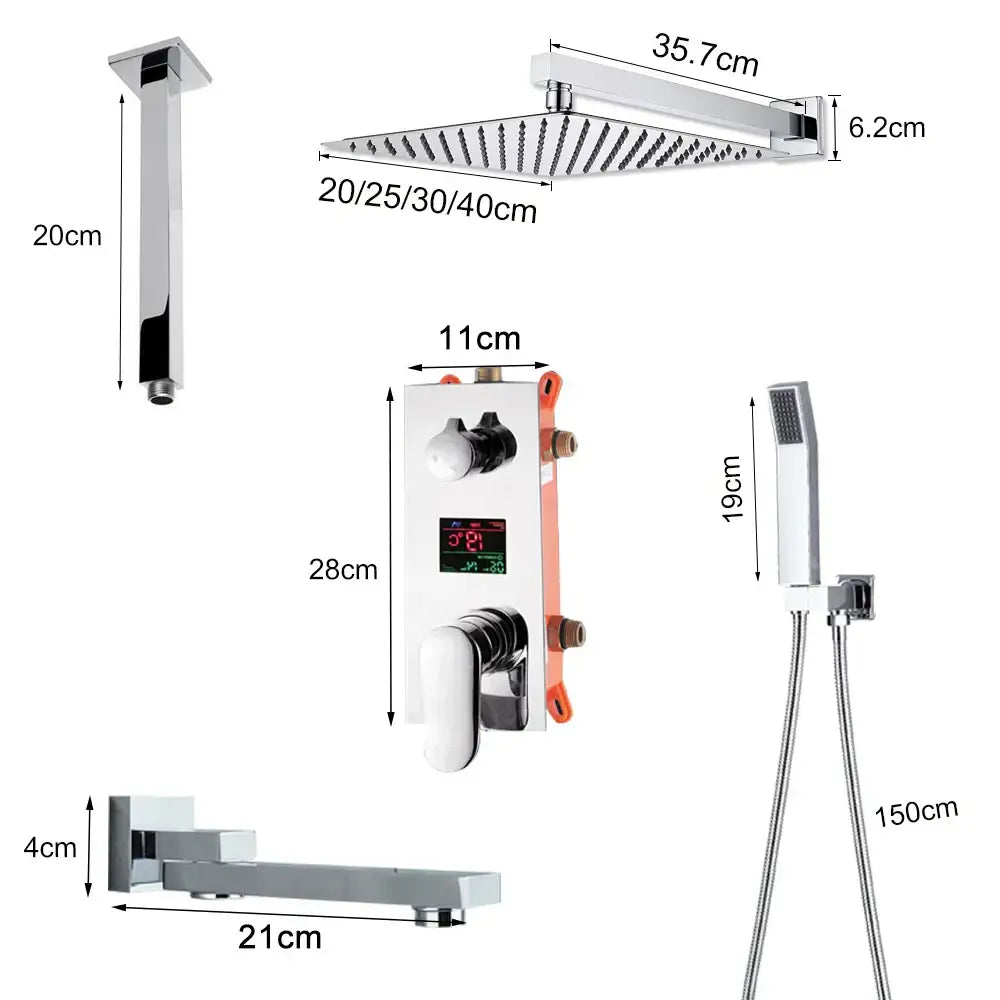 DecorBites™ 16" Big Rainfall Shower Faucet with Digital Display and Single Lever Temperature Control