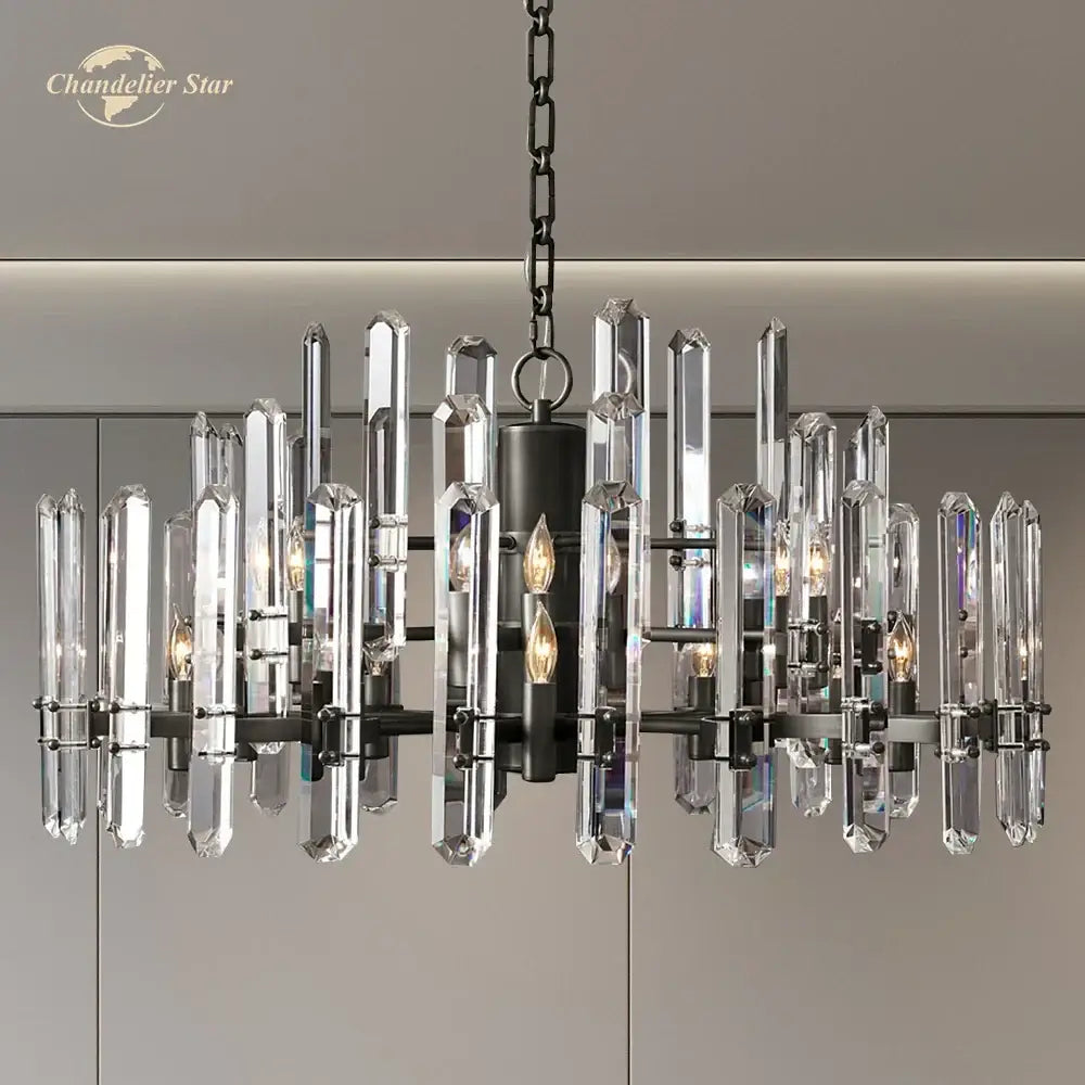 DecorBites™ Brass Chrome Black Metal LED Crystal Chandeliers Pendant Lamps for Bedroom & Living Room