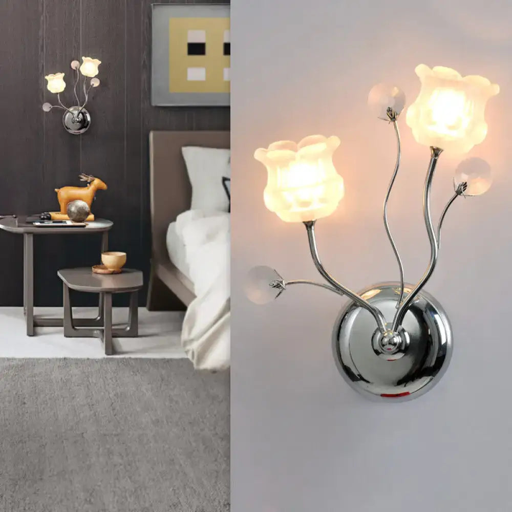 Modern chrome bloom shade wall sconce bedroom crystal light