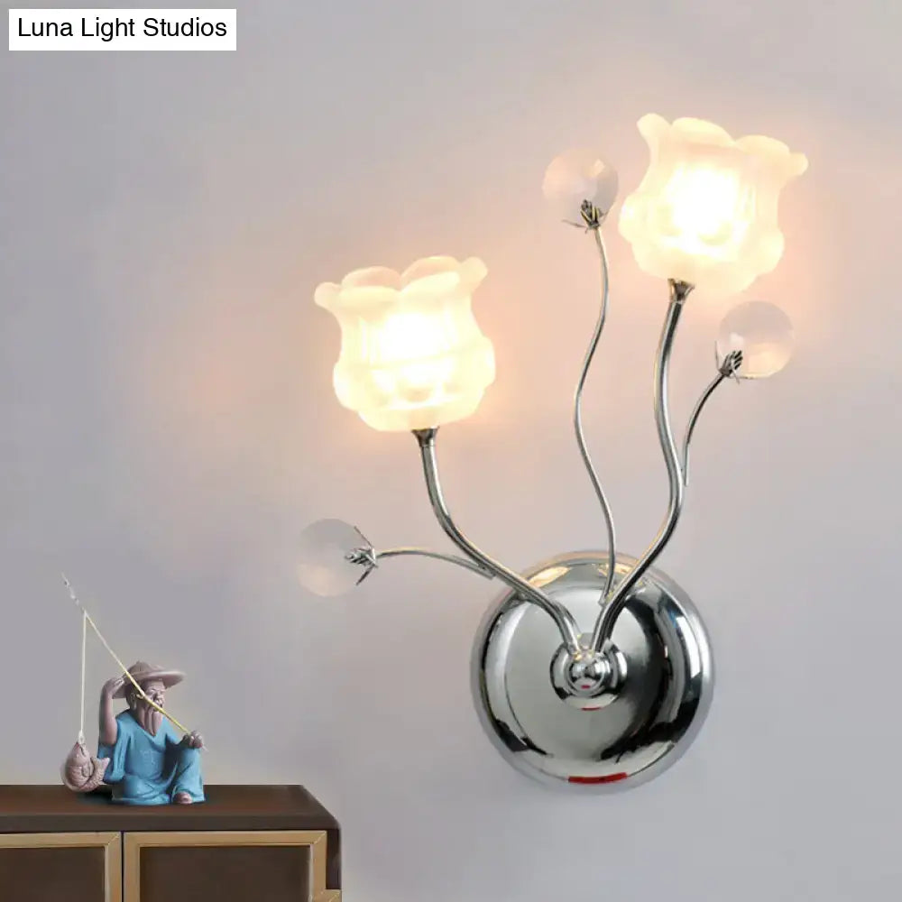 Modern chrome bloom shade wall sconce bedroom crystal light
