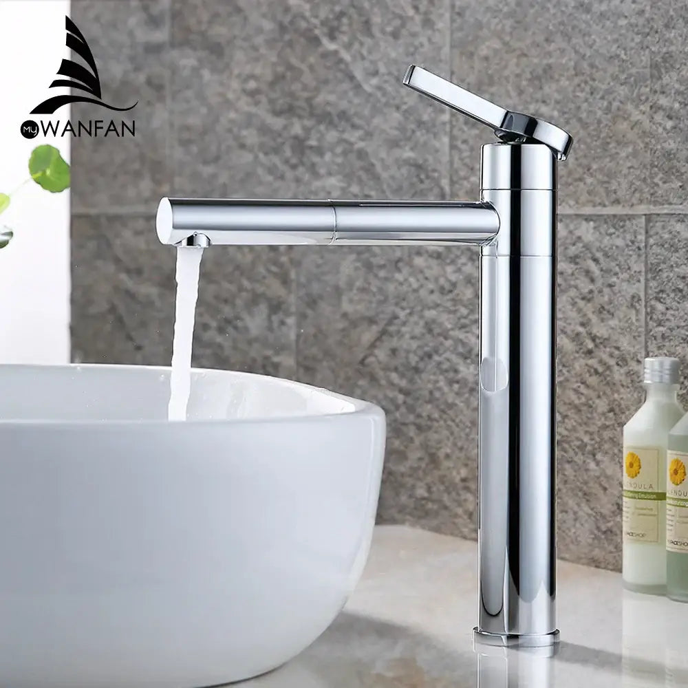 Modern chrome brass bathroom faucet vessel sink swivel spout tap
