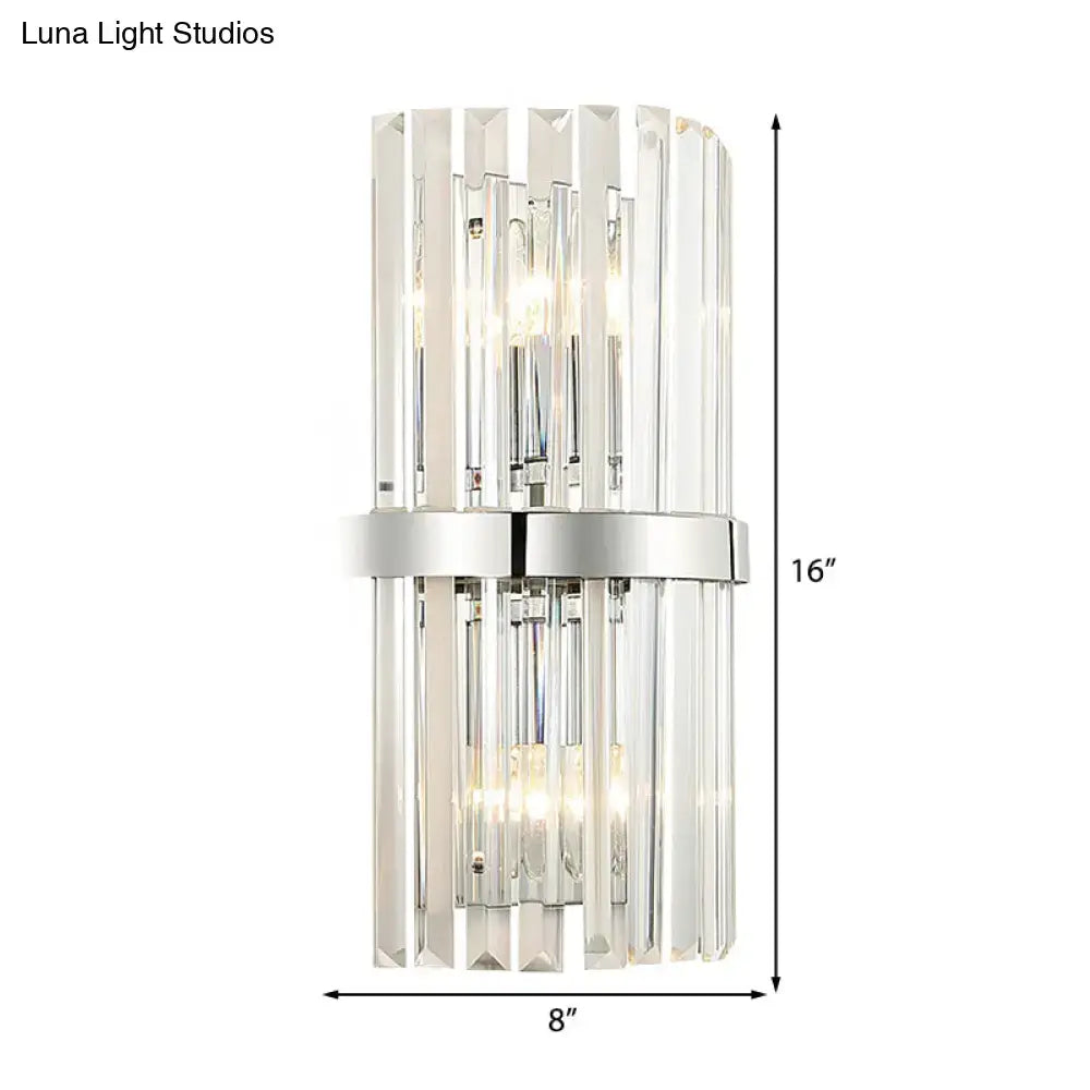 Modern chrome clear crystal cylinder wall sconce bedroom light