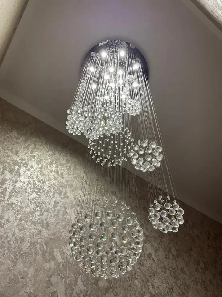 Modern chrome crystal ball design chandelier staircase light