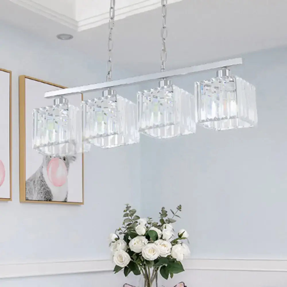Modern chrome crystal block hanging lamp kit kitchen island light