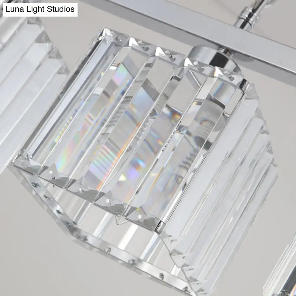 Modern chrome crystal block hanging lamp kit kitchen island light